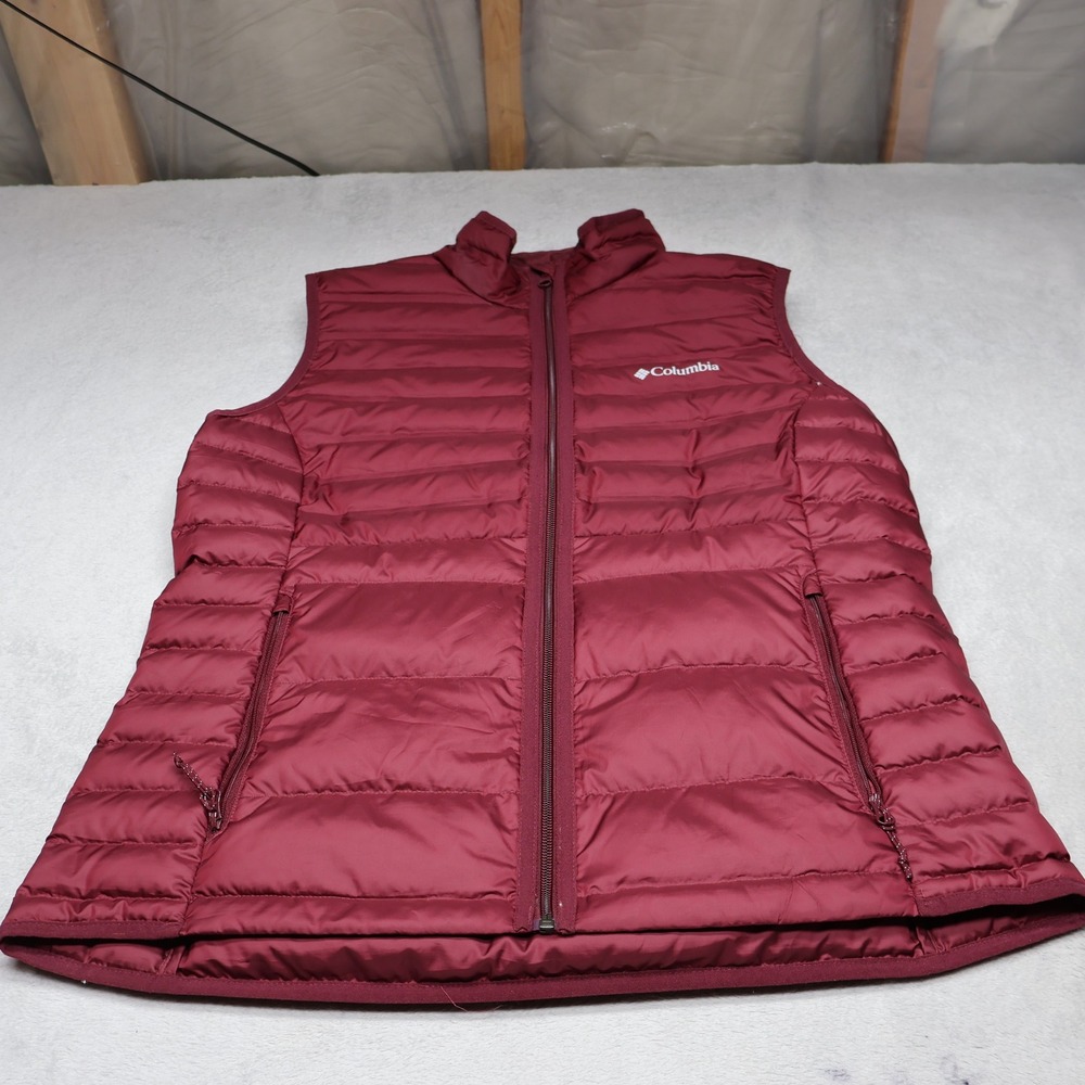Columbia Down Vest Women Large Red Insulated Full Zip Quilted Puffer‎ Outdoor